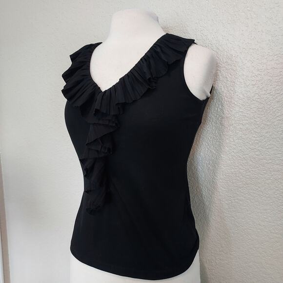 🔴3/$20 Talbots Black Blouse with Ruffle Trim Size P - Picture 5 of 9